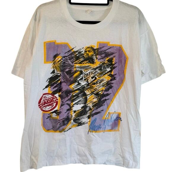 Vintage 80s Los Angeles Lakers Magic Johnson Player Tee Single Stitch Shirt XL - Picture 1 of 4